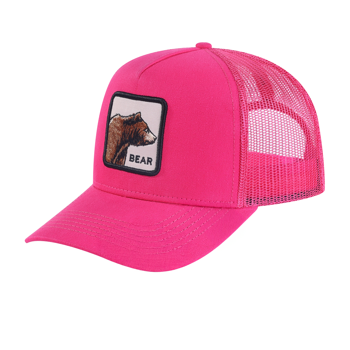 Unisex Embroidered The Bear, 5-Panel Trucker Hat, Pink/Pink, Adjustable Fit