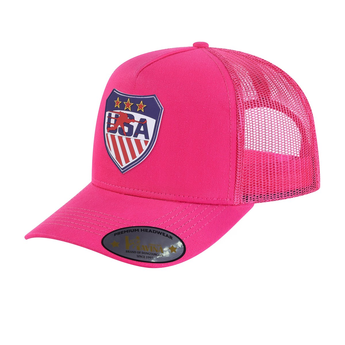 Unisex Embroidered Usa Hockey, 5-Panel Trucker Hat, Pink/Pink, Adjustable Fit