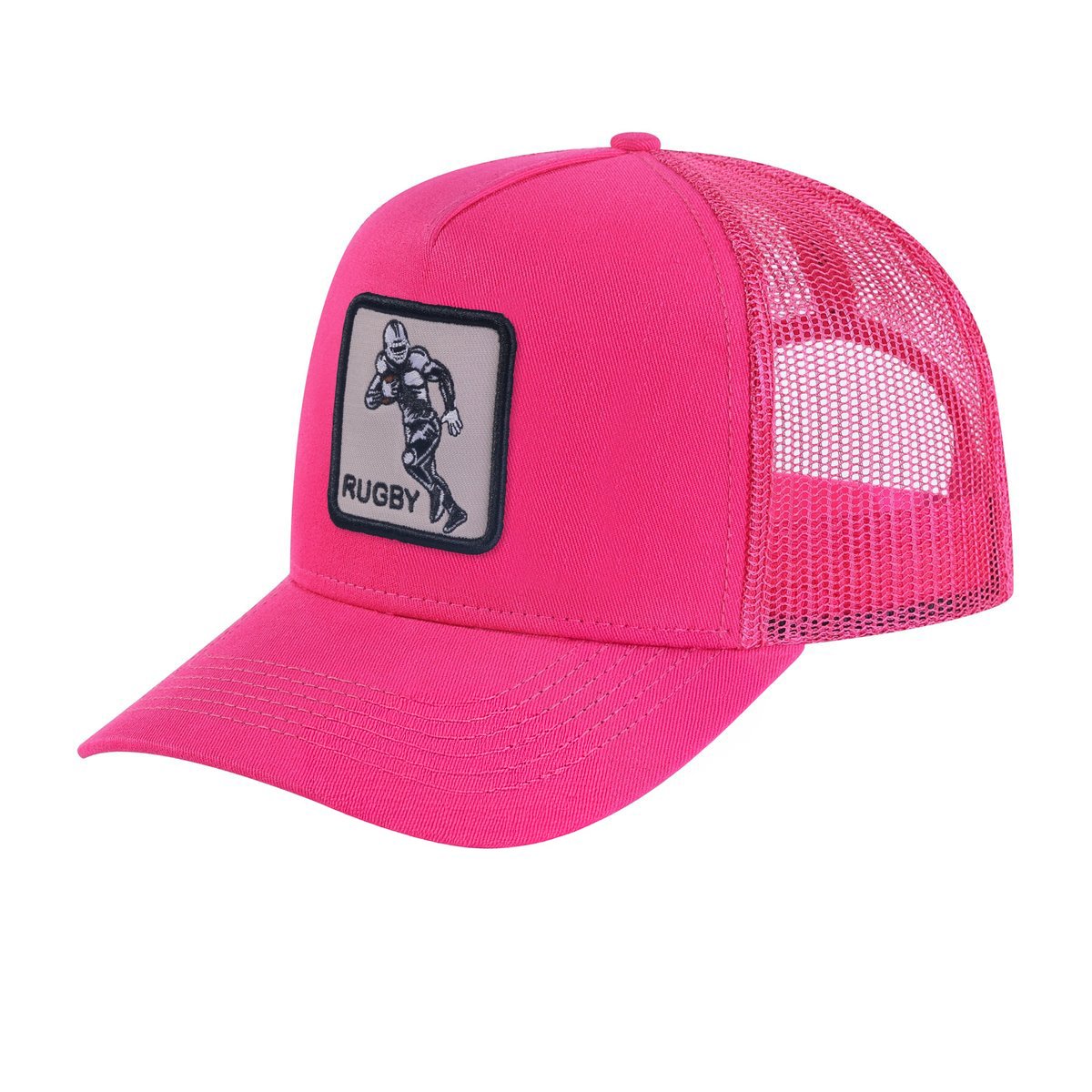 Unisex Embroidered Rugby/Football, 5-Panel Trucker Hat, Pink/Pink, Adjustable Fit