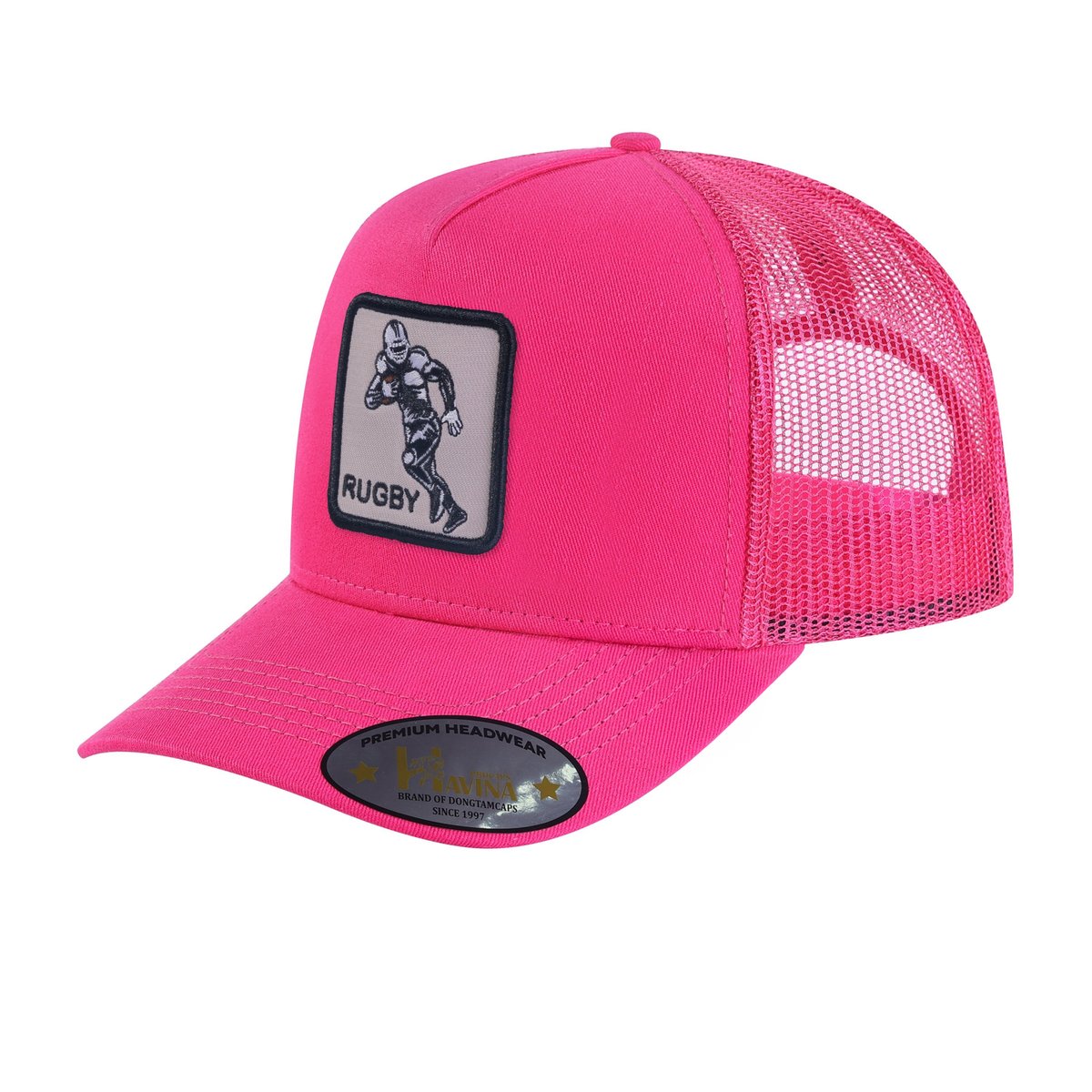 Unisex Embroidered US Loving Hockey, 5-Panel Trucker Hat, Pink/Pink, Adjustable Fit