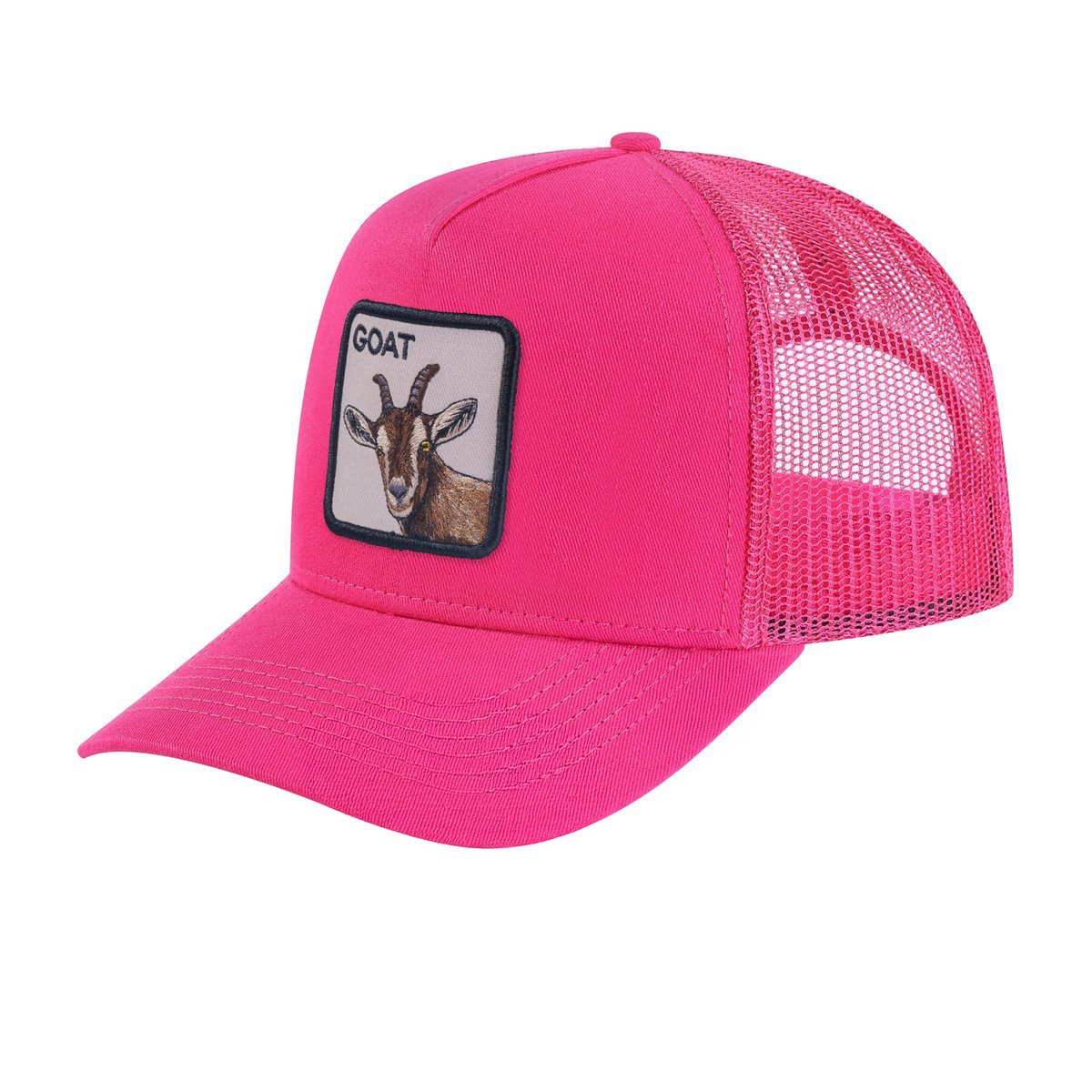 Unisex Embroidered The Goat, 5-Panel Trucker Hat, Pink/Pink, Adjustable Fit