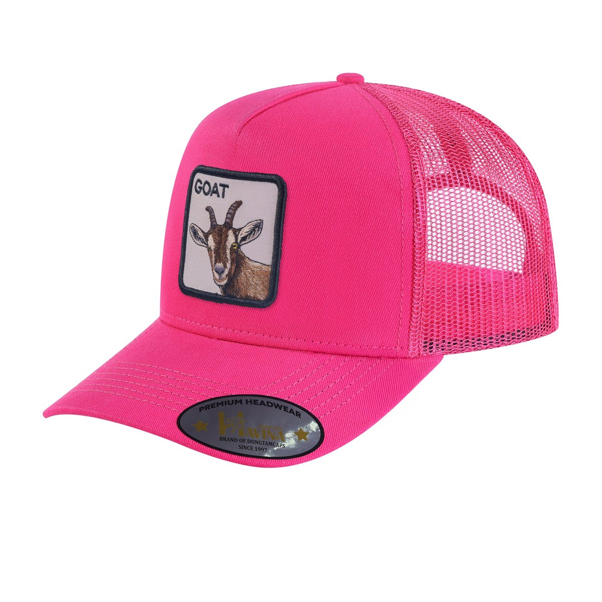 Unisex Embroidered The Goat, 5-Panel Trucker Hat, Pink/Pink, Adjustable Fit