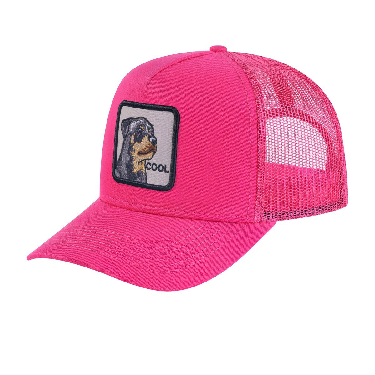 Unisex Embroidered The Cool Dog, 5-Panel Trucker Hat, Pink/Pink, Adjustable Fit