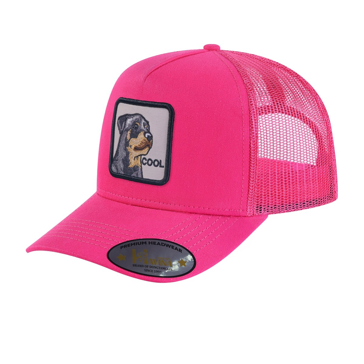 Unisex Embroidered The Cool Dog, 5-Panel Trucker Hat, Pink/Pink, Adjustable Fit