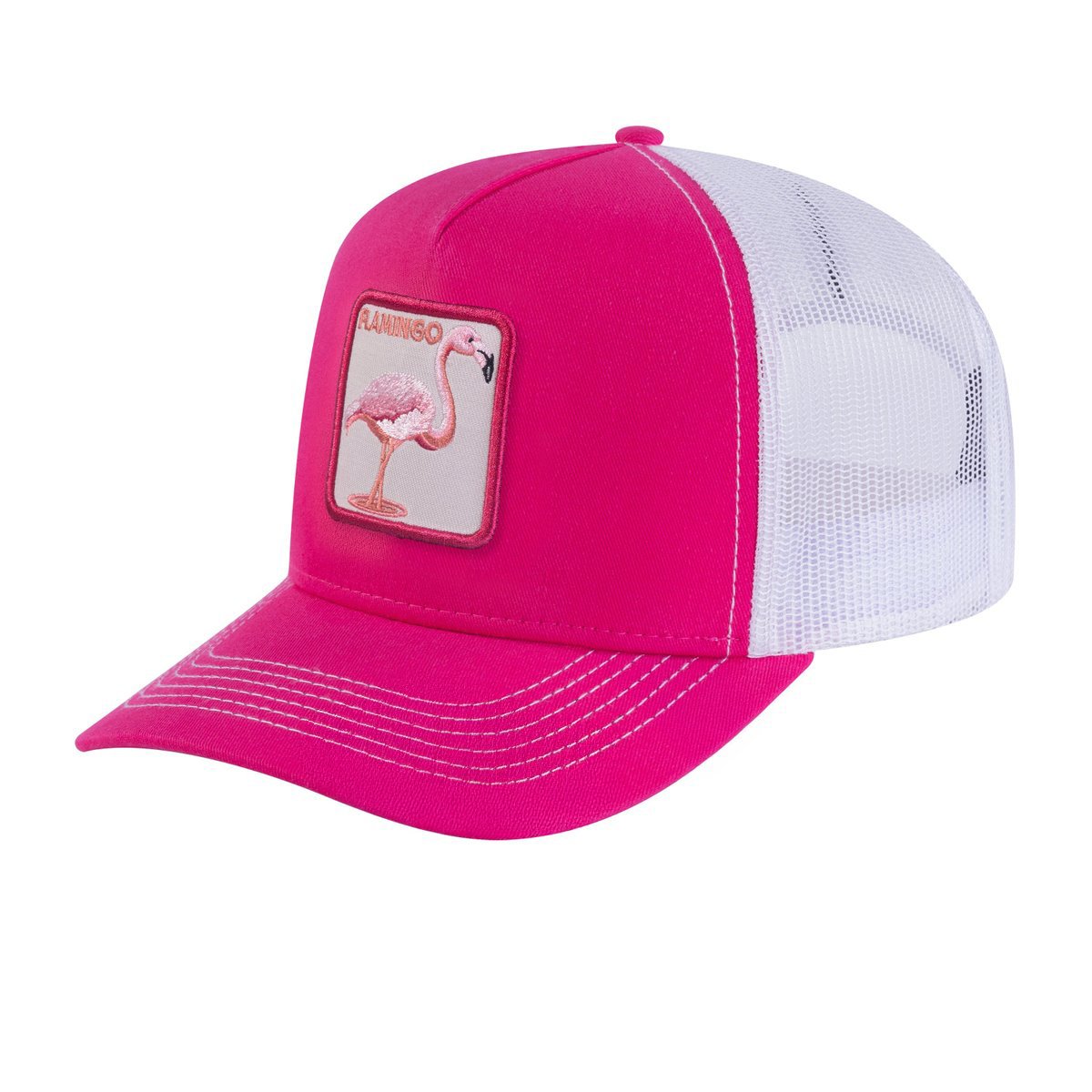 Unisex Embroidered The Flamingo, 5-Panel Trucker Hat, Pink/White, Adjustable Fit