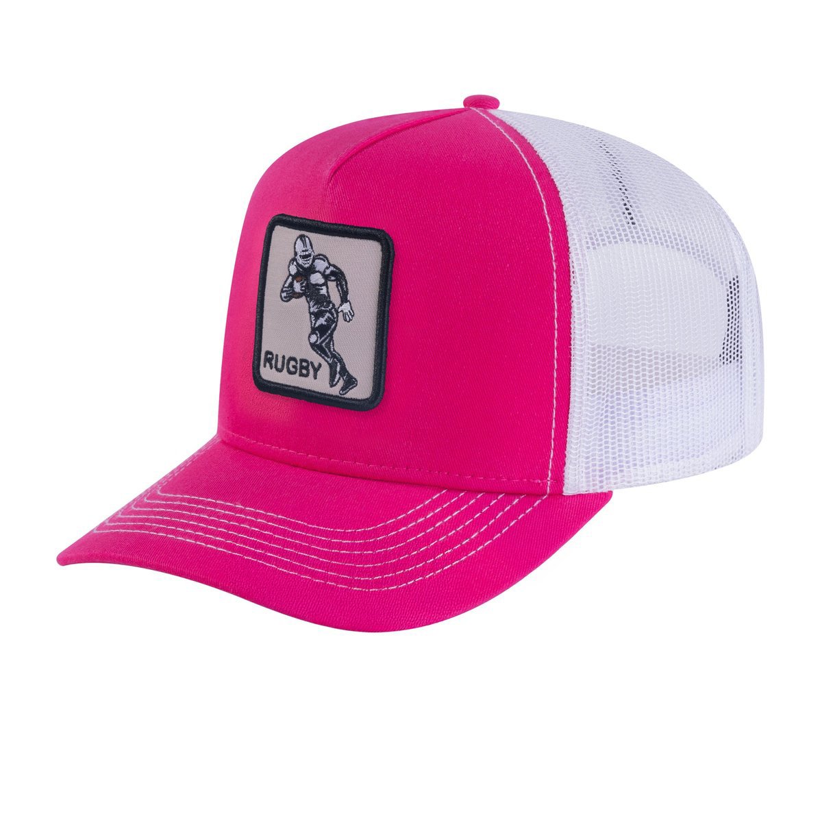 Unisex Embroidered Loving Hockey, 5-Panel Trucker Hat, Pink/White, Adjustable Fit