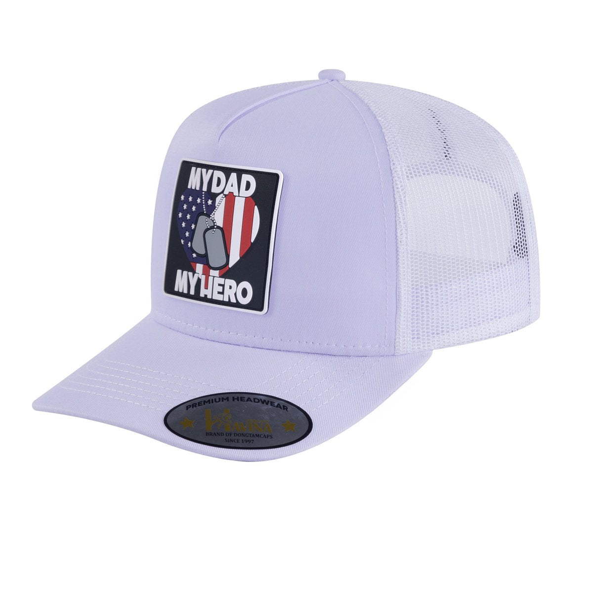 Embroidered My Dad My Hero - 5 Panel Trucker Hat - White/White