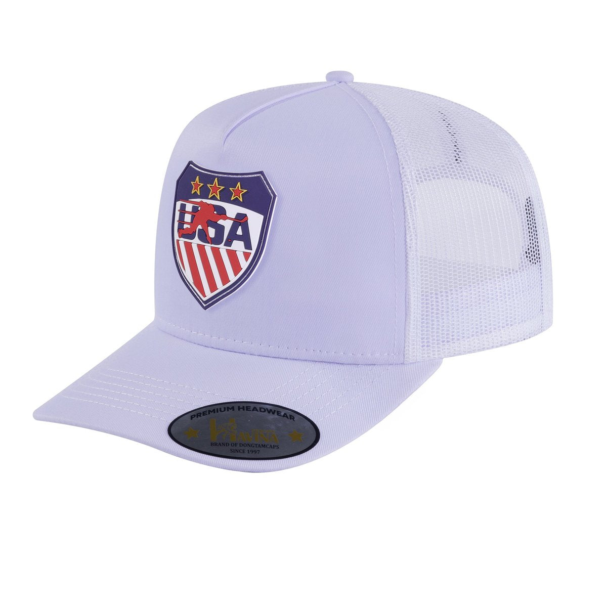Embroidered Loving Hockey - 5 Panel Trucker Hat - White/White