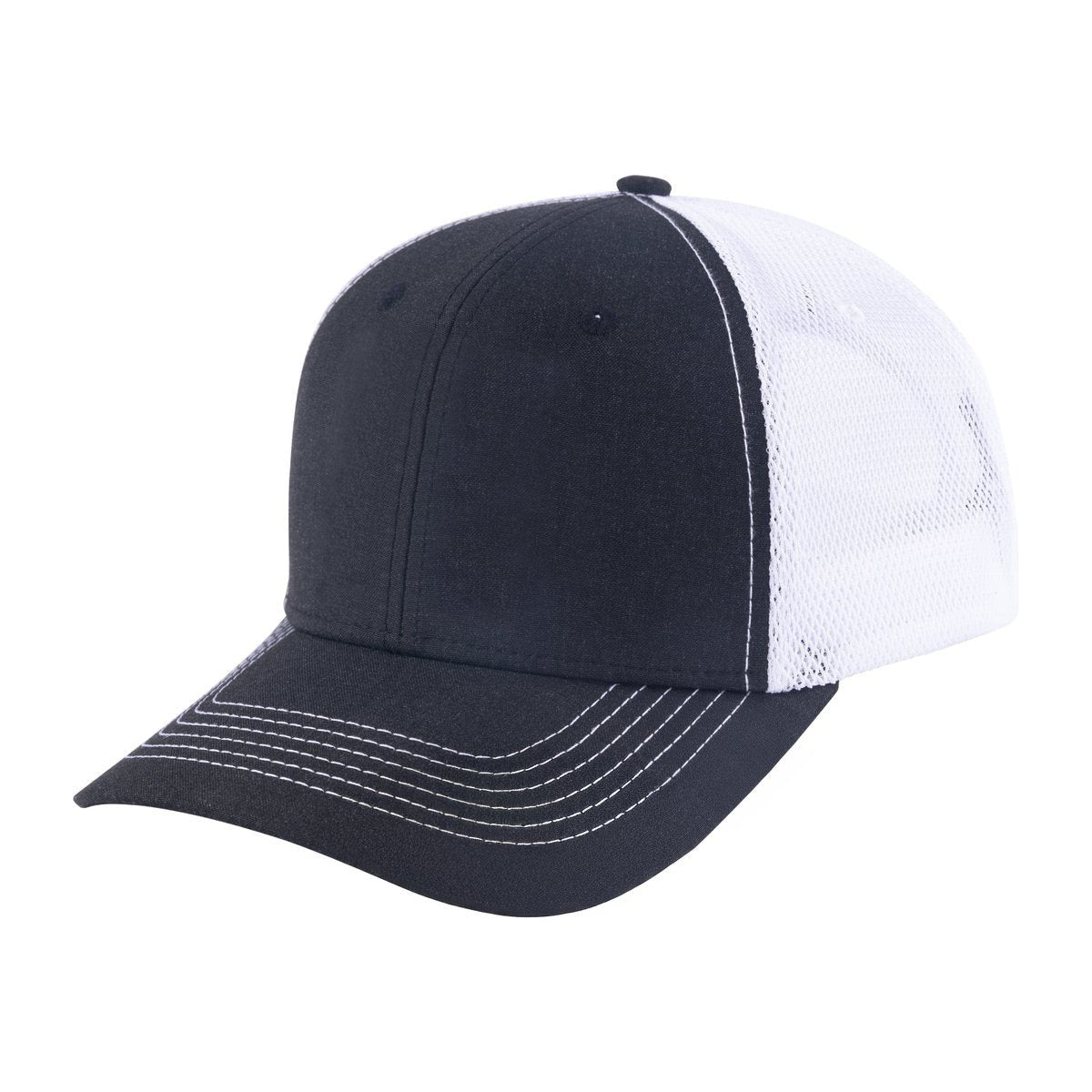 Unisex Blank, 6-Panel Trucker Hat, Black/White, Adjustable Fit