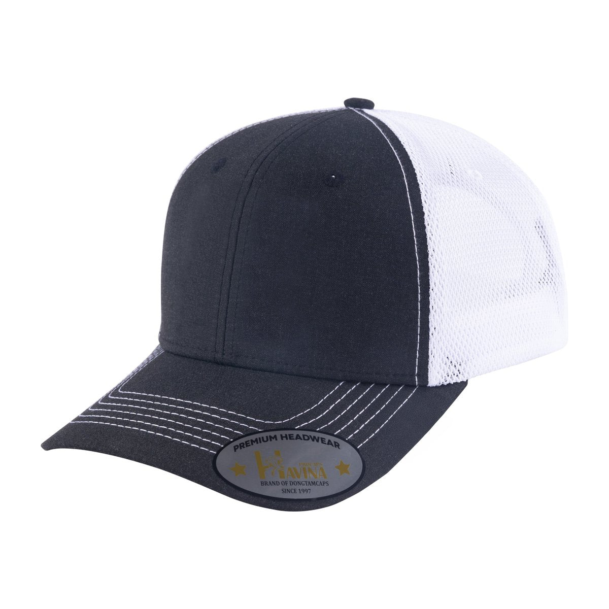 Unisex Blank, 6-Panel Trucker Hat, Black/White, Adjustable Fit
