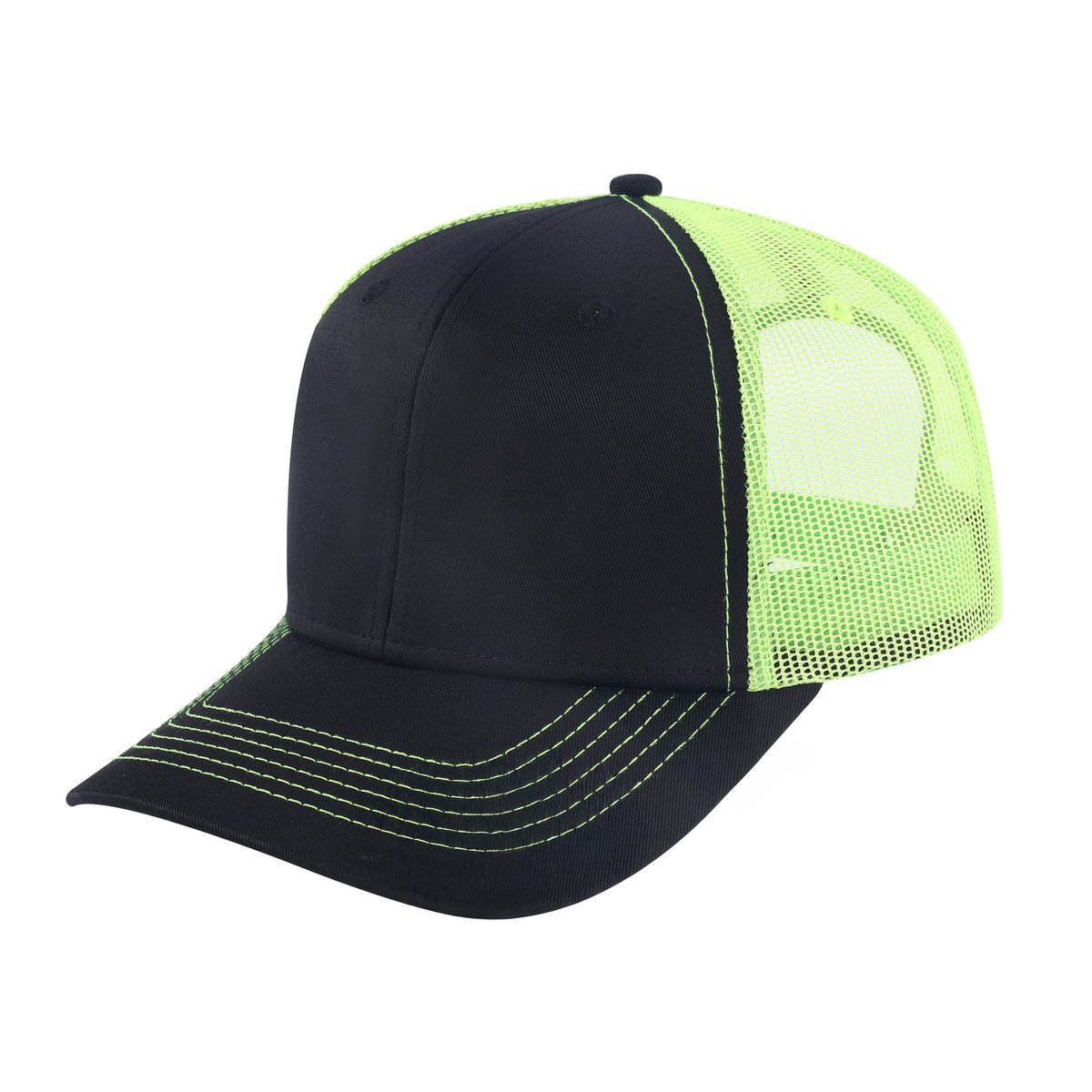 Unisex Blank, 6-Panel Trucker Hat, Black/Green, Adjustable Fit