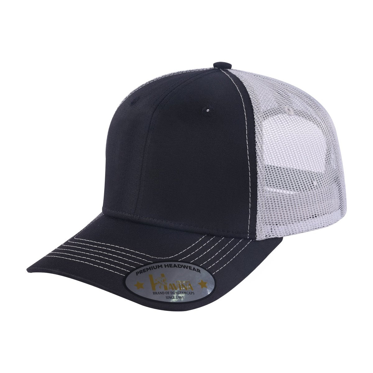 Unisex Blank, 6-Panel Trucker Hat, Black/Light Grey, Adjustable Fit