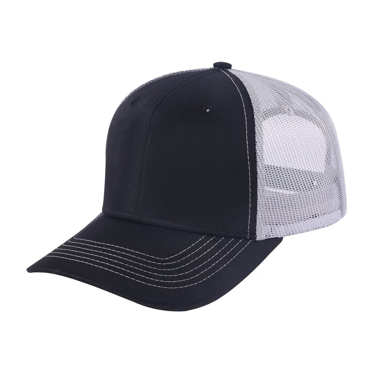 Unisex Blank, 6-Panel Trucker Hat, Black/Light Grey, Adjustable Fit