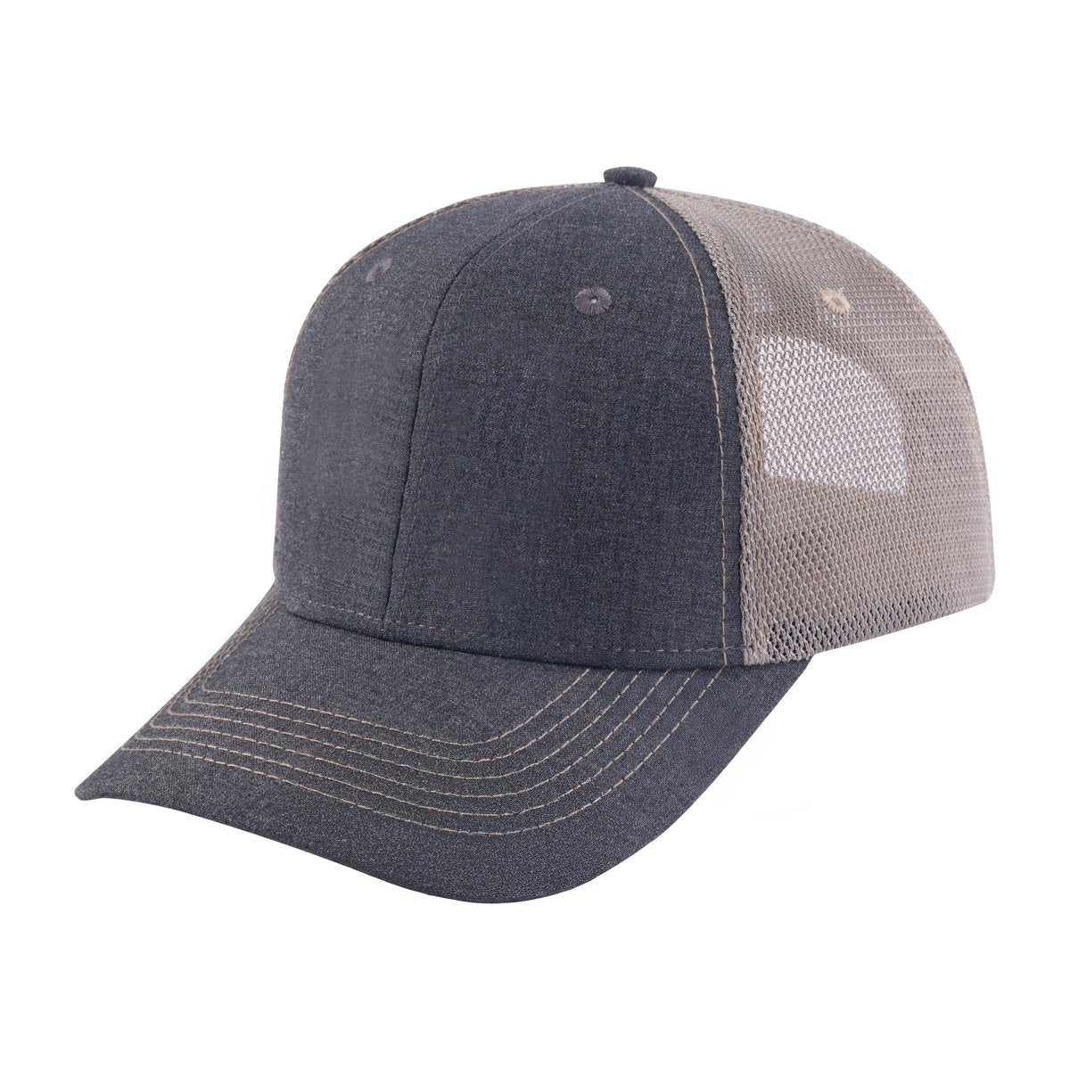 Unisex Blank, 6-Panel Trucker Hat, Dark Grey/Khaki, Adjustable Fit