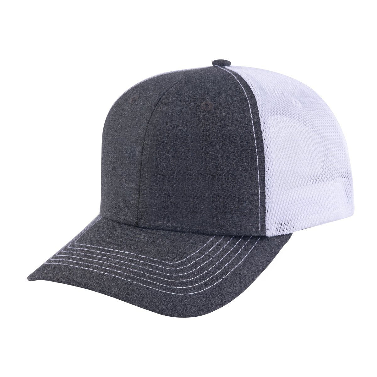 Unisex Blank, 6-Panel Trucker Hat, Dark Grey/White, Adjustable Fit