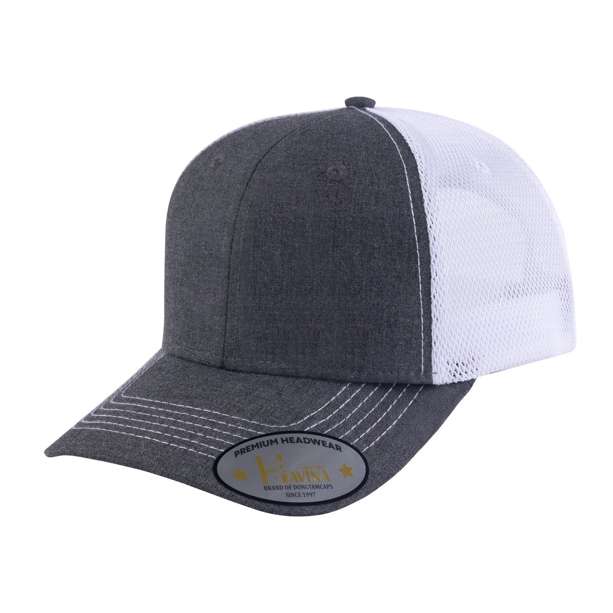 Unisex Blank, 6-Panel Trucker Hat, Dark Grey/White, Adjustable Fit
