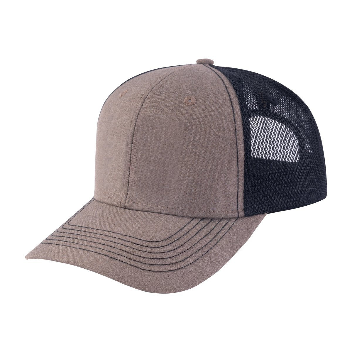 Unisex Blank, 6-Panel Trucker Hat, Khaki/Black, Adjustable Fit