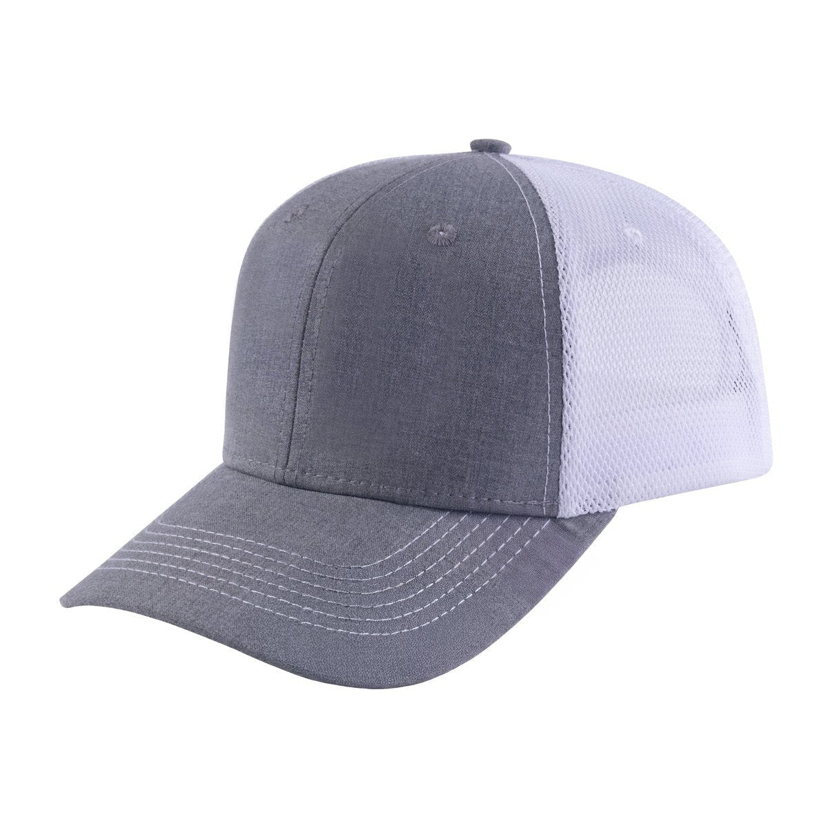 Unisex Blank, 6-Panel Trucker Hat, Light Grey/White, Adjustable Fit