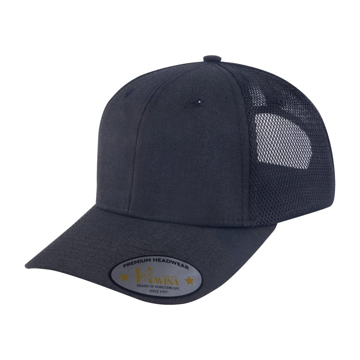 Unisex Blank, 6-Panel Trucker Hat, Black/Black, Adjustable Fit