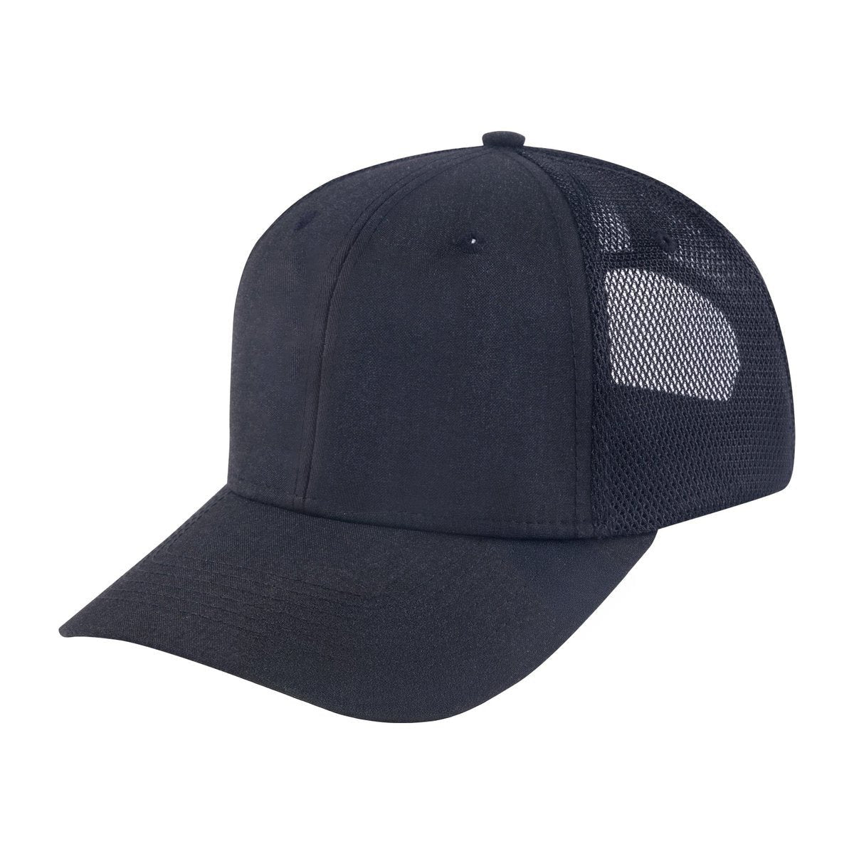 Unisex Blank, 6-Panel Trucker Hat, Black, Adjustable Fit