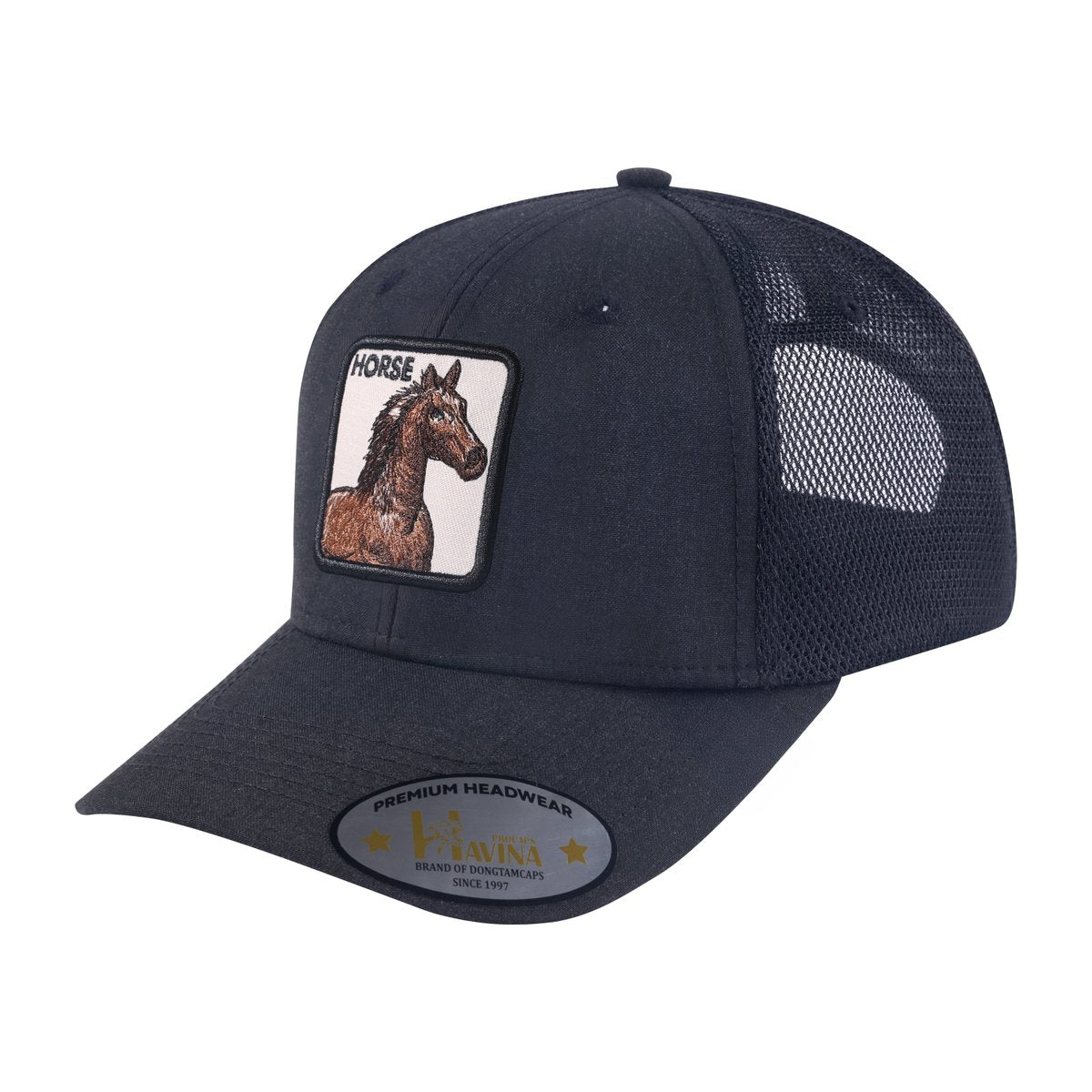 Unisex Embroidered The Horse, 6-Panel Trucker Hat, Black/Black, Adjustable Fit