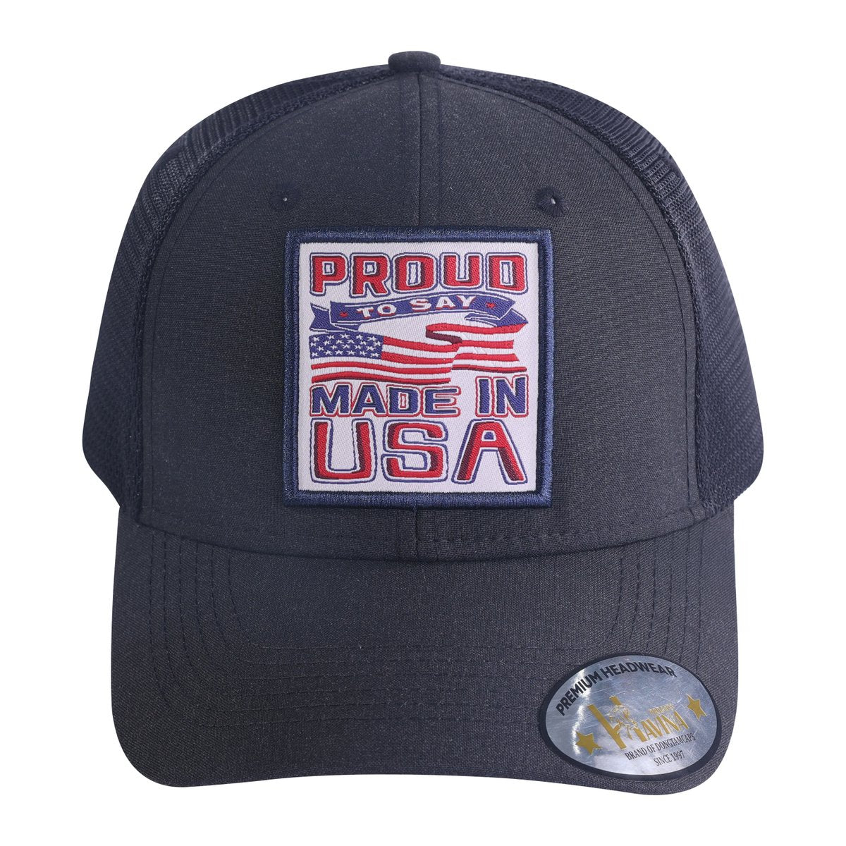 Unisex Embroidered Proud To Say Made In Usa, 6-Panel Trucker Hat, Black, Adjustable Fit