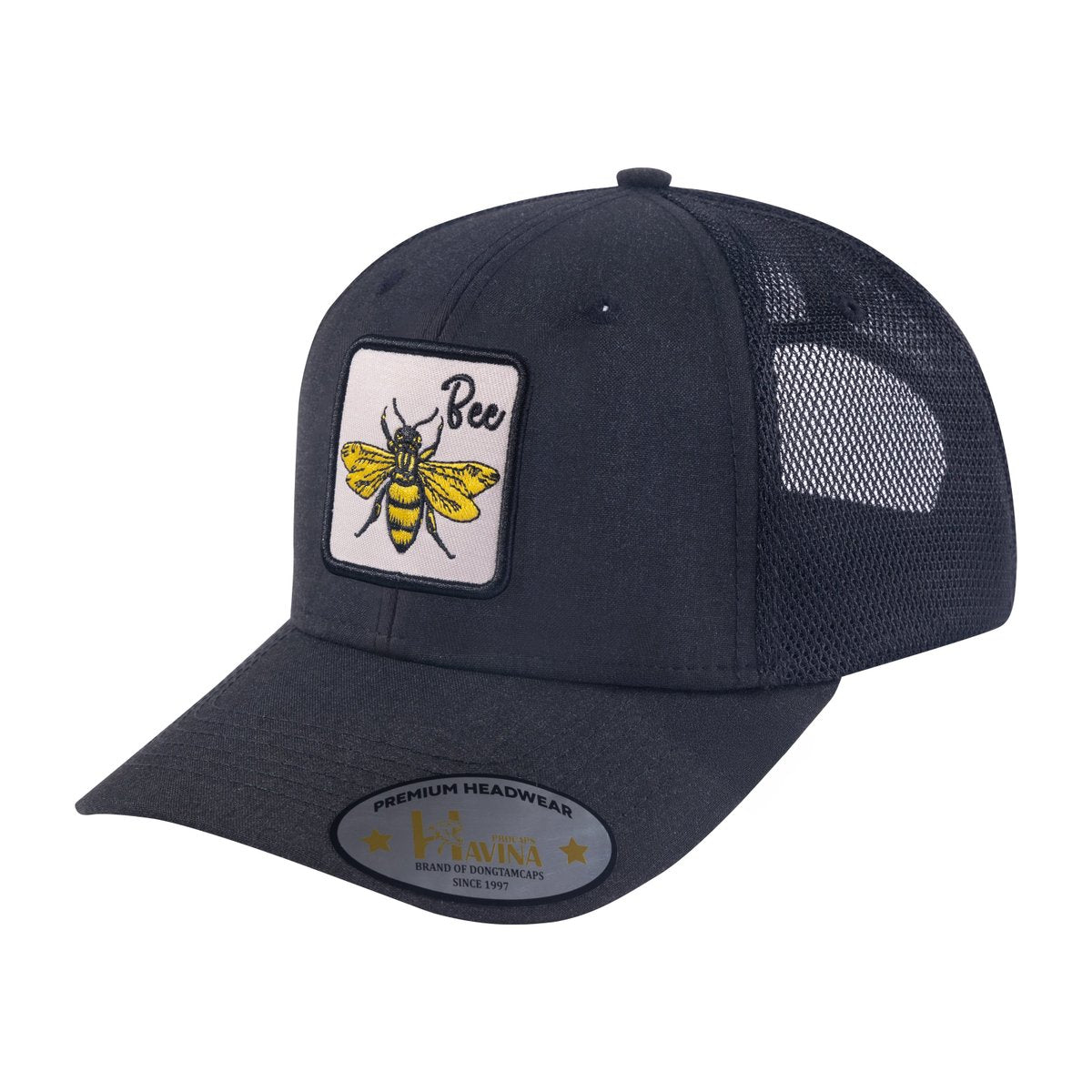 Unisex Embroidered The Bee, 6-Panel Trucker Hat, Dark Grey/Black, Adjustable Fit