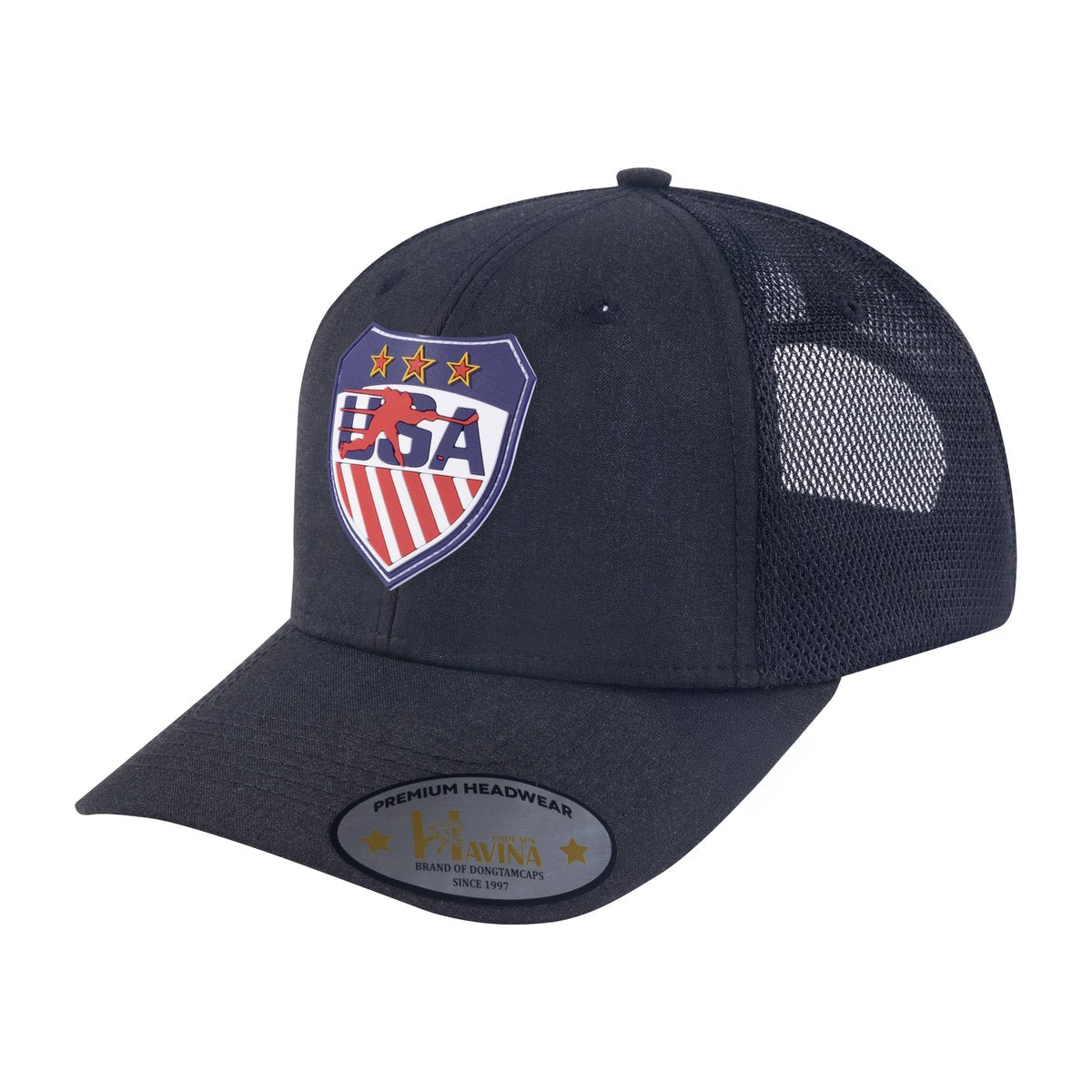 Unisex Embroidered US Loving Hockey, 6-Panel Trucker Hat, Black/Black, Adjustable Fit