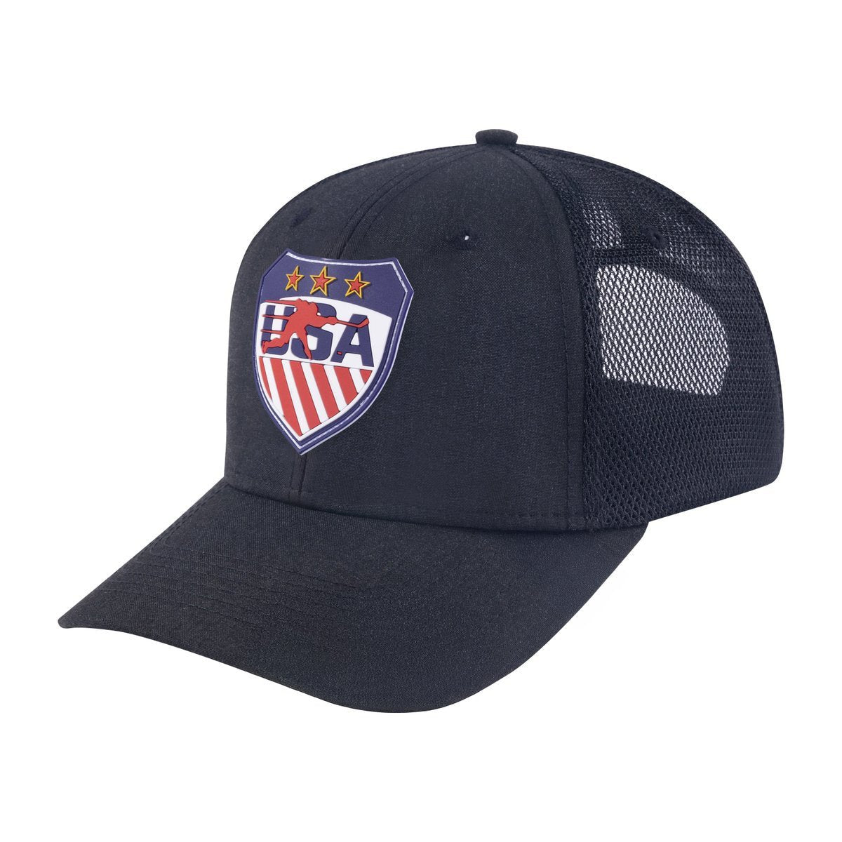 Unisex Embroidered Loving Hockey, 6-Panel Trucker Hat, Black/Black, Adjustable Fit