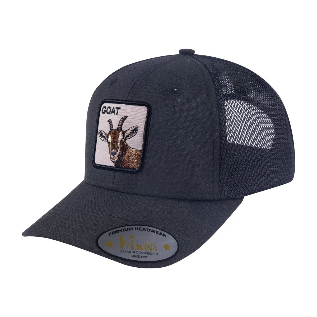 Unisex Embroidered The Goat, 6-Panel Trucker Hat, Black/Black, Adjustable Fit