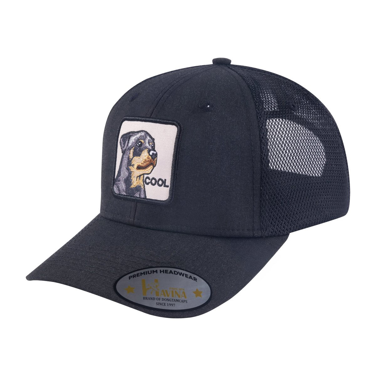 Unisex Embroidered The Cool Dog, 6-Panel Trucker Hat, Black/Black, Adjustable Fit