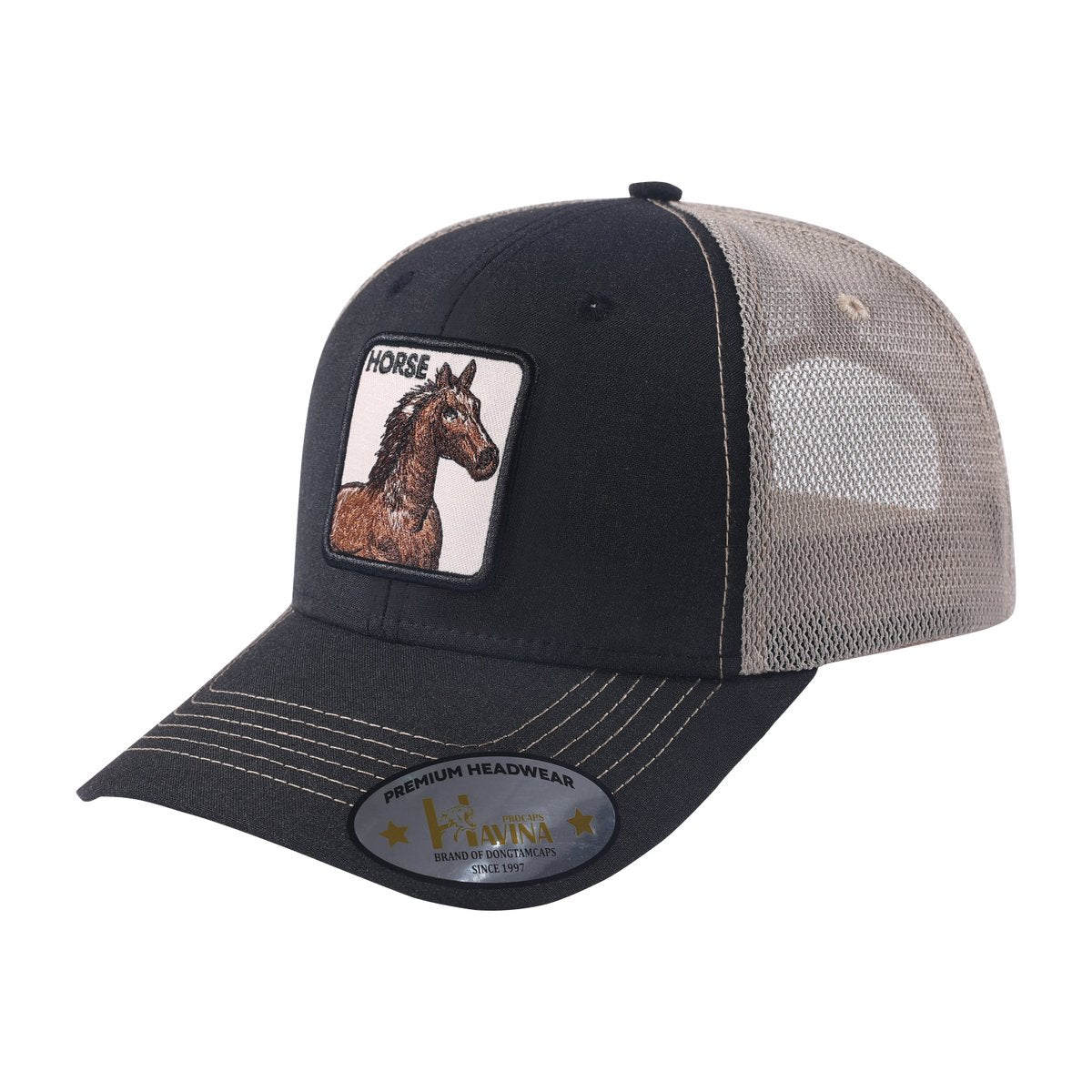 Unisex Embroidered The Horse, 6-Panel Trucker Hat, Black, Black-K11237, Adjustable Fit