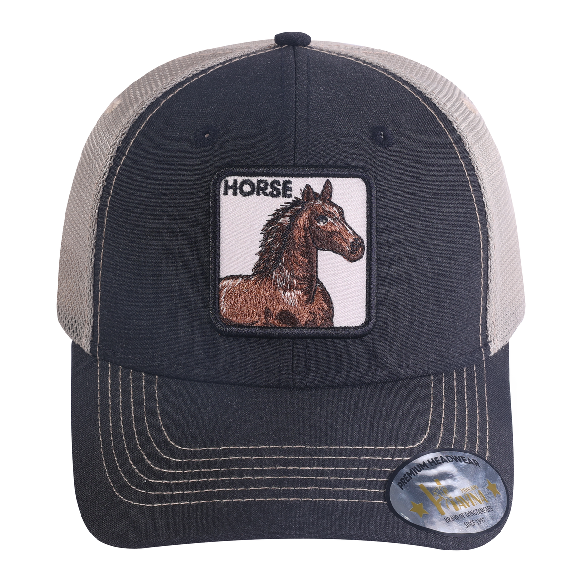 Unisex Embroidered The Horse, 6-Panel Trucker Hat, Black, Black-K11237, Adjustable Fit