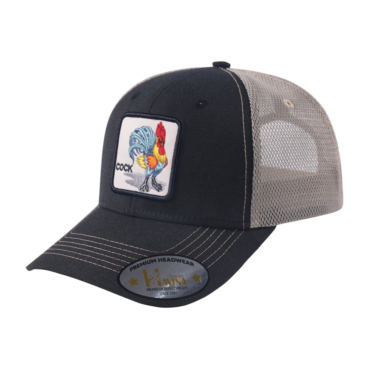 Unisex Embroidered The Cock, 6-Panel Trucker Hat, Black/Light Grey, Adjustable Fit