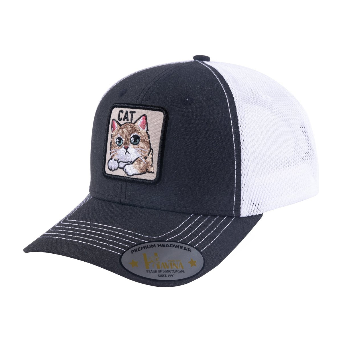 Unisex Embroidered The Cat, 6-Panel Trucker Hat, Black/White, Adjustable Fit