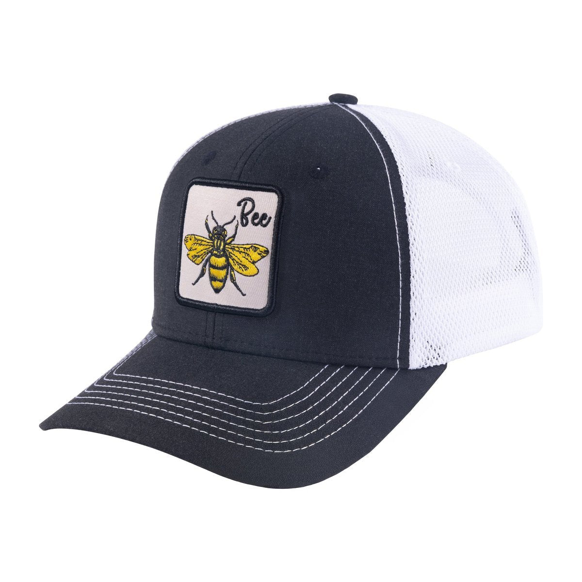 Unisex Embroidered The Bee, 6-Panel Trucker Hat, Black/White, Adjustable Fit
