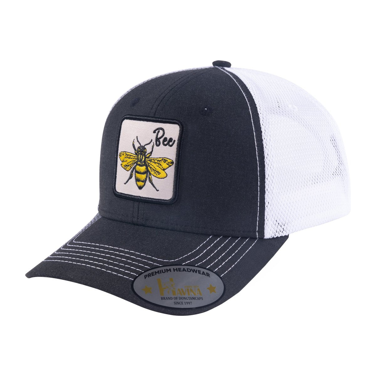 Unisex Embroidered The Bee, 6-Panel Trucker Hat, Black/White, Adjustable Fit