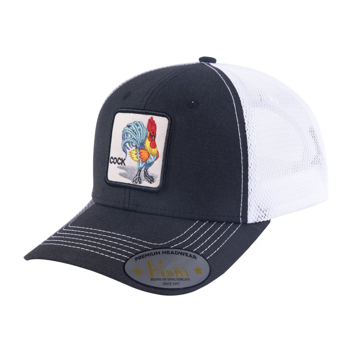 Unisex Embroidered The Cock, 6-Panel Trucker Hat, Black/White, Adjustable Fit