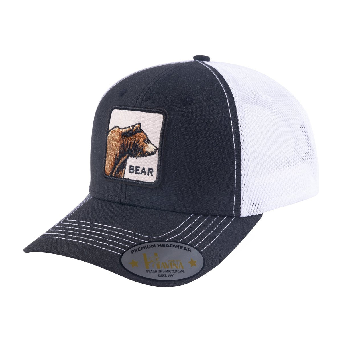 Unisex Embroidered The Bear, 6-Panel Trucker Hat, Black/White, Adjustable Fit