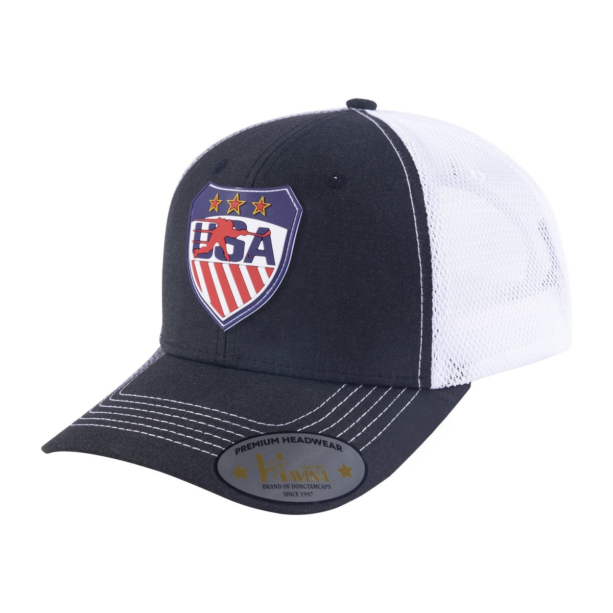 Unisex Embroidered US Loving Hockey, 6-Panel Trucker Hat, Black/White, Adjustable Fit