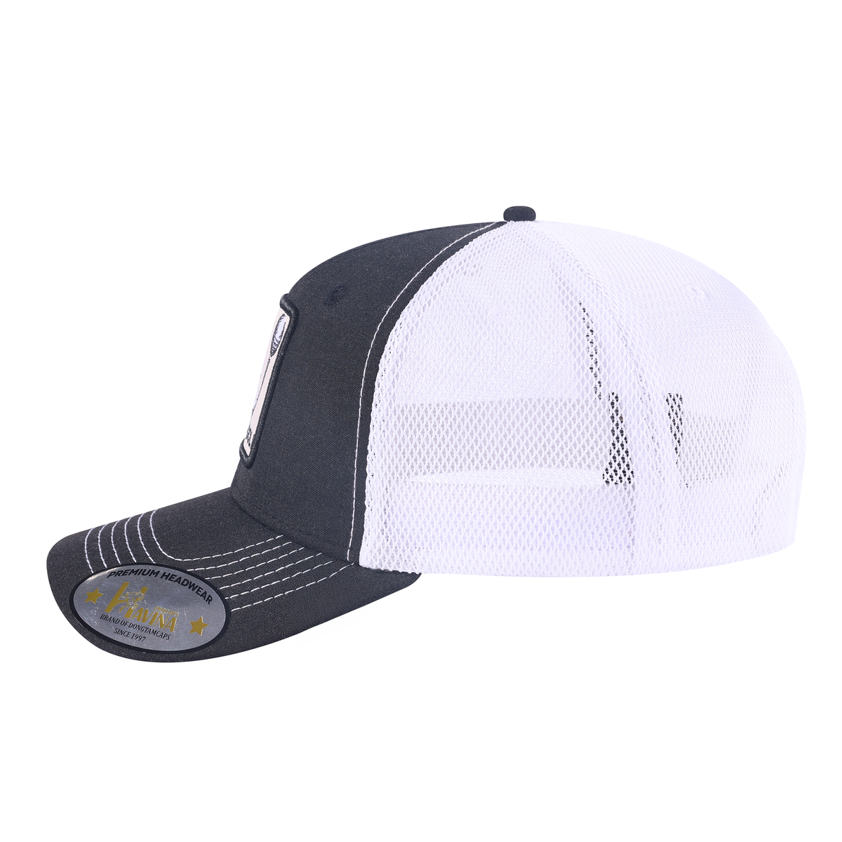 Unisex Embroidered Golf, 5-Panel Trucker Hat, Black, Black-W, Adjustable Fit