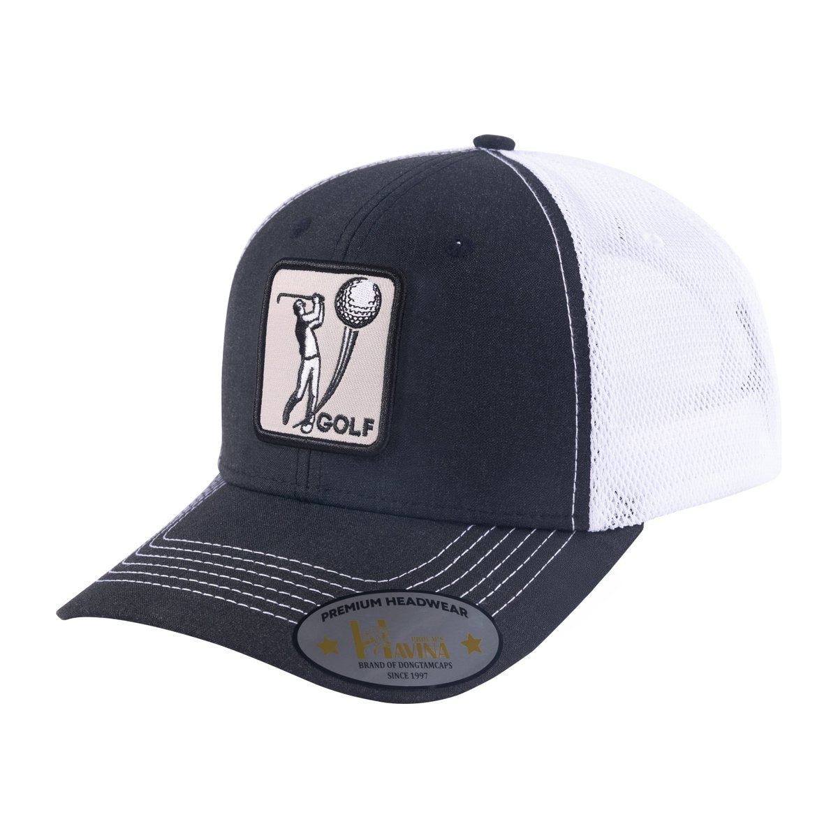 Unisex Embroidered Golf, 6-Panel Trucker Hat, Black, Black-Whs, Adjustable Fit