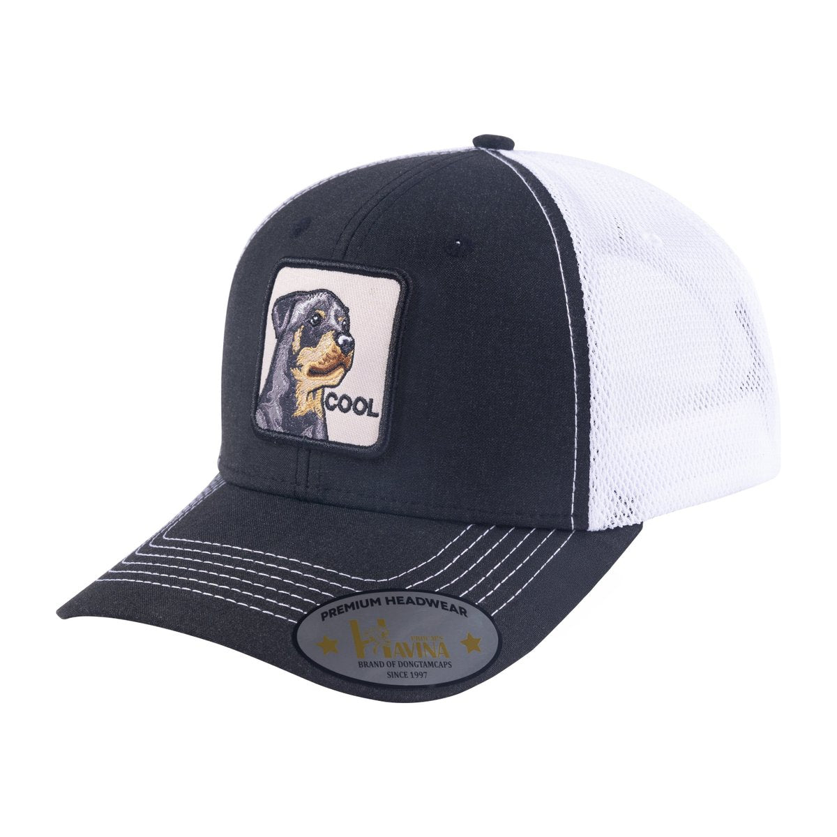 Unisex Embroidered The Cool Dog, 6-Panel Trucker Hat, Black/White, Adjustable Fit