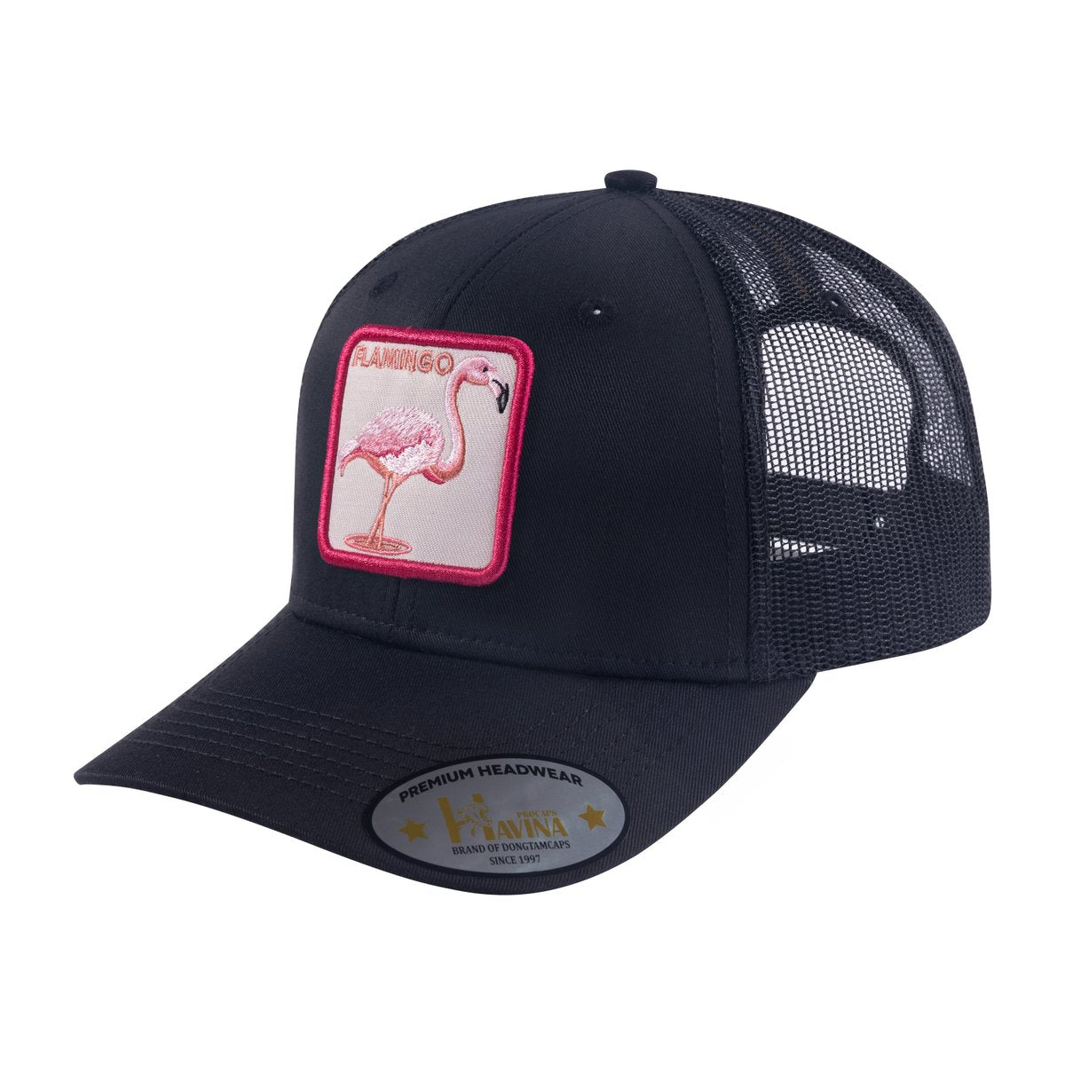 Unisex Embroidered The Flamingo, 6-Panel Trucker Hat, Black/Black, Adjustable Fit