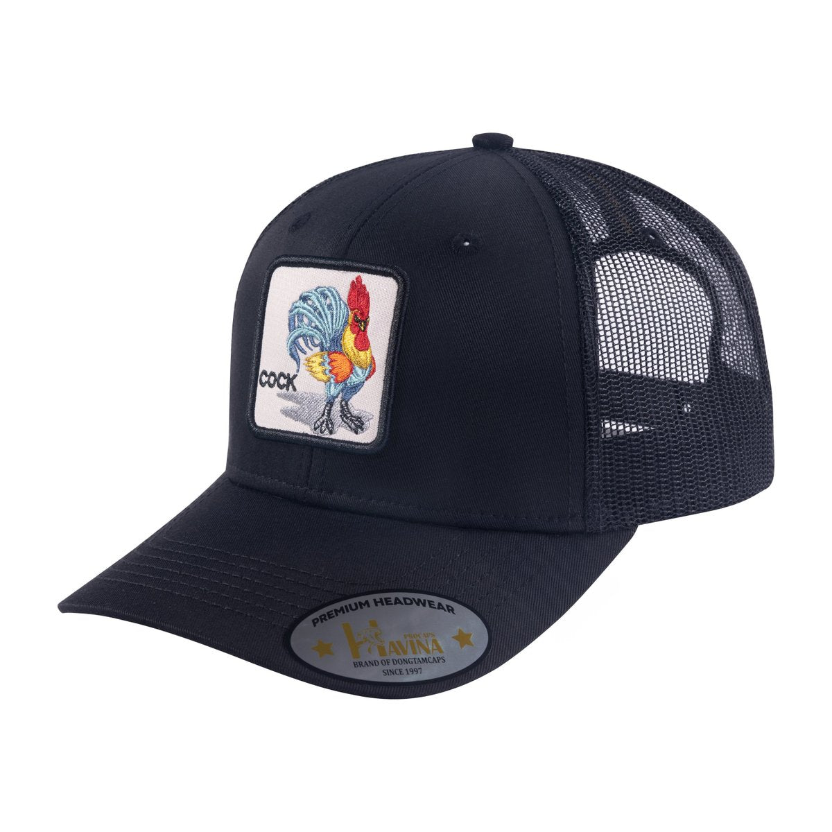 Unisex Embroidered The Cock, 6-Panel Trucker Hat, Black/Black, Adjustable Fit
