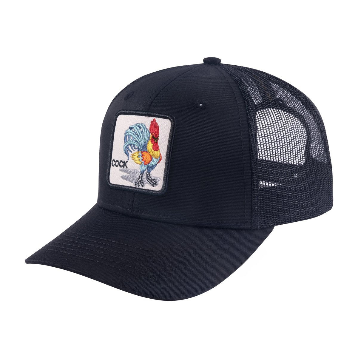Unisex Embroidered The Chicken, 6-Panel Trucker Hat, Black/Black, Adjustable Fit