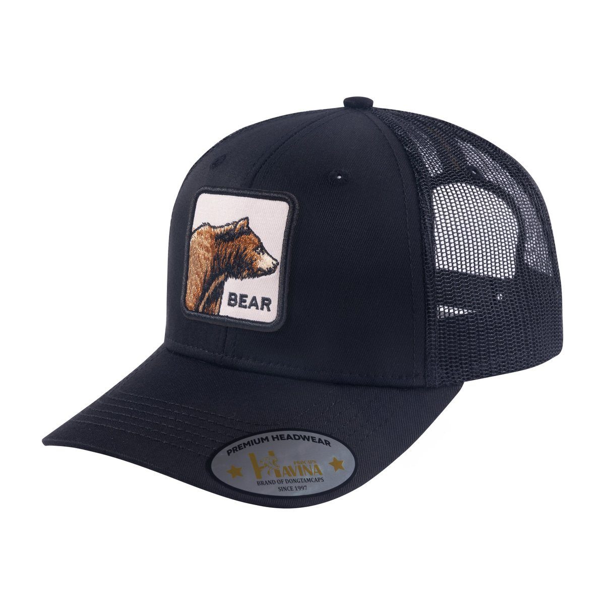 Unisex Embroidered The Bear, 6-Panel Trucker Hat, Black/Black, Adjustable Fit