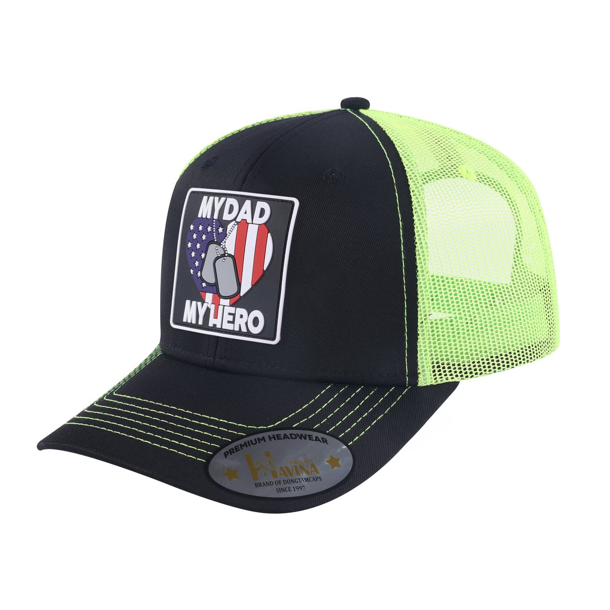 Embroidered My Dad My Hero - 6 Panel Trucker Hat - Black/Green