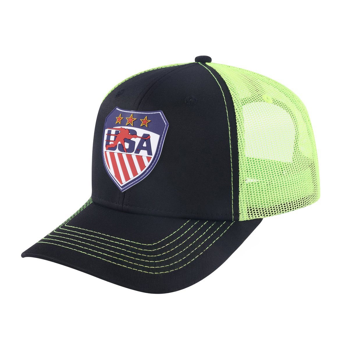 Unisex Embroidered Loving Hockey, 6-Panel Trucker Hat, Black/Green, Adjustable Fit