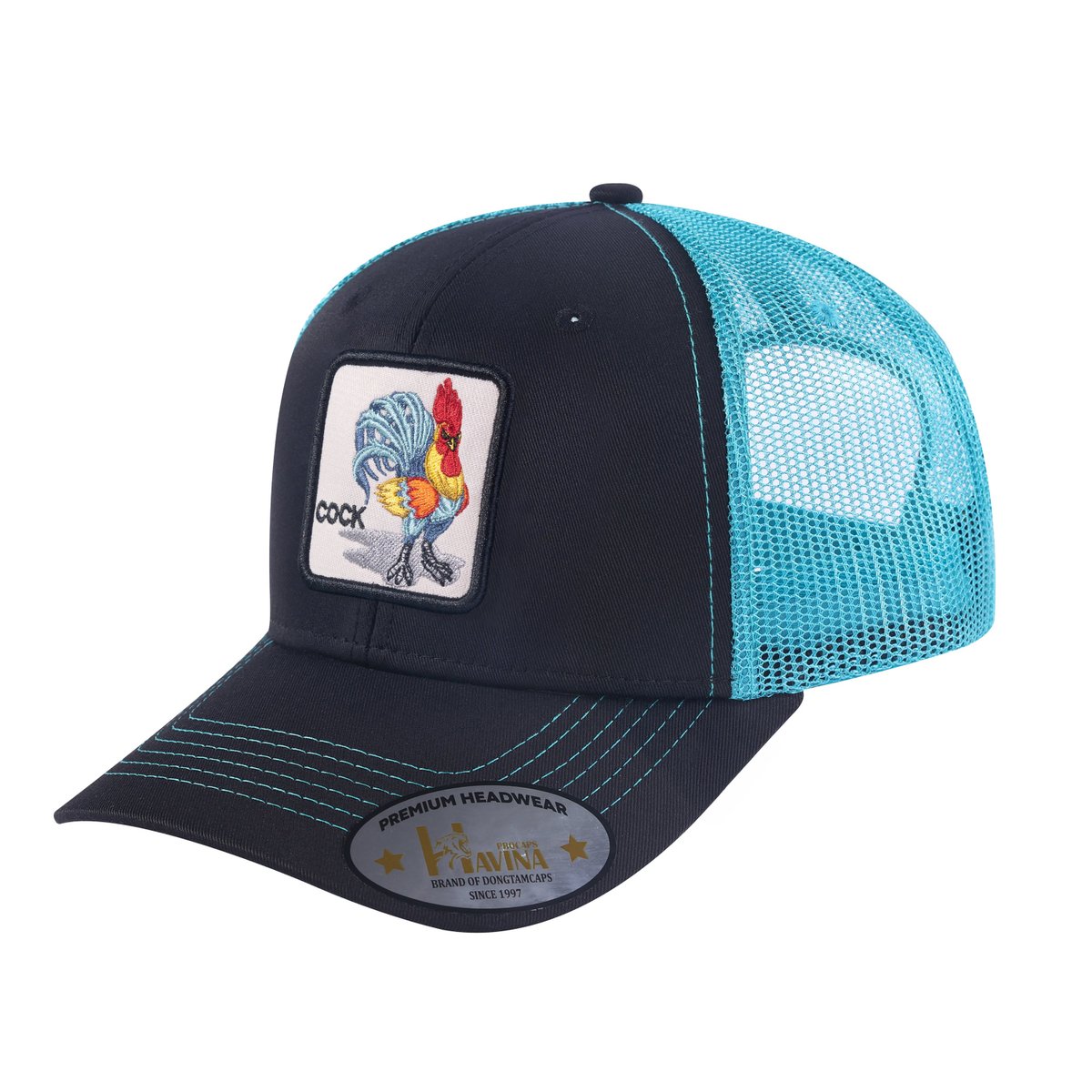 Unisex Embroidered The Chicken, 6-Panel Trucker Hat, Black/Blue, Adjustable Fit